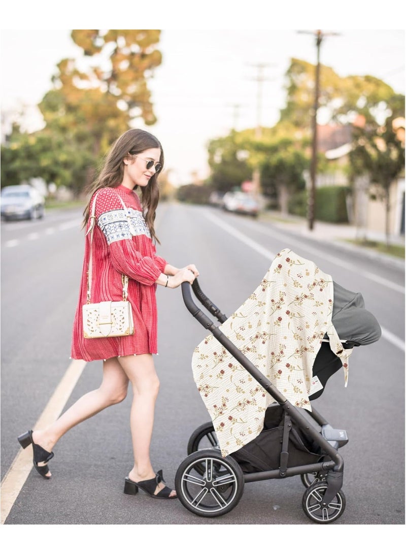 Muslin Nursing Cover for Baby Breastfeeding, Breathable 100% Cotton Breastfeeding Cover with Rigid Hoop for Mother Nursing Apron, Multi-use Carseat Canopy (Lovely Bouquet) - Image 5